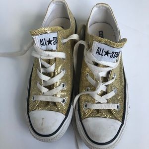 Gold sparkle converse shoes